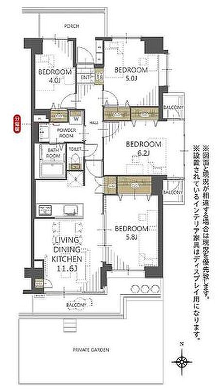 会話をしながらお料理が楽しめる人気の対面式キッチン。各所に収納を設けており荷物が多い方も安心です。