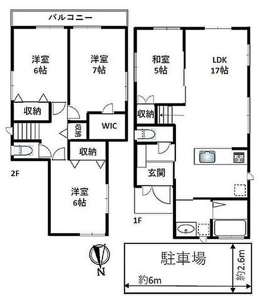 効率の良い家事同線を追求した水回り集中設計。各所に収納を設けた暮らしやすいプランです。