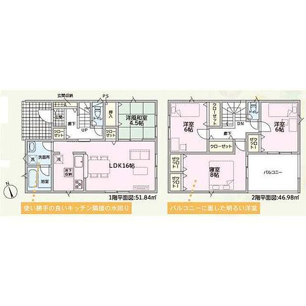 南西向きで陽当たり・通風良好な4LDK。お部屋割りに困らない全居室収納付きです。