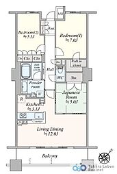 レーベン富山桜町 3LDKの間取図画像