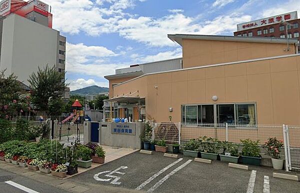 信学会栗田こども園 徒歩9分。 600m