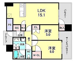 シエリアタワー中之島 2LDKの間取図画像