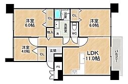 北緑丘団地北緑丘第3住宅15号棟 3LDKの間取図画像