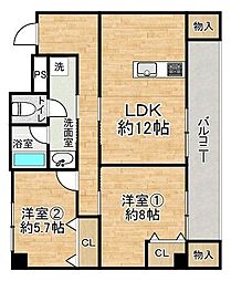 豊中グリーンハイツ 2LDKの間取図画像