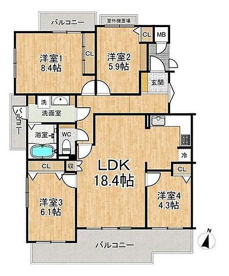 ◆4LDK◆専有面積98.11m2◆バルコニー面積19.29m2
