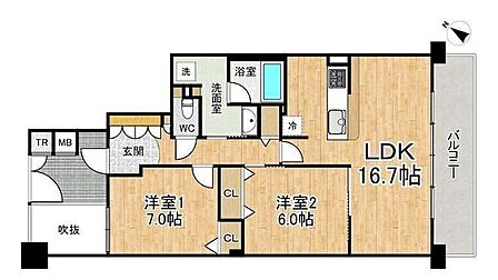 ◆2LDK◆専有面積72.2m2◆バルコニー面積13.6m2