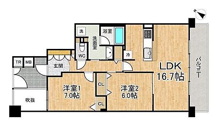 ◆2LDK◆専有面積72.2m2◆バルコニー面積13.6m2