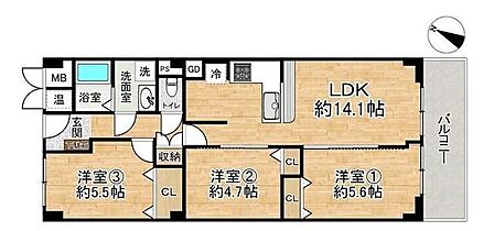 ■3LDK■専有面積68.75m2■バルコニー面積6.60m2