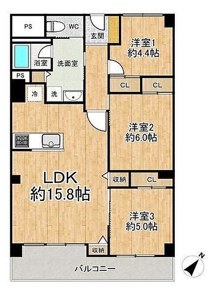 ◆3LDK◆専有面積78.25m2◆バルコニー面積14.45m2
