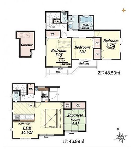 参考プラン例　1、600万円（税込み予定価格）建物面積95.49m2（28.88坪）