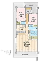 ユアコート狭山ヶ丘コンフィア 2LDKの間取図画像