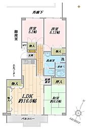 西武小手指ハイツR棟 3LDKの間取図画像