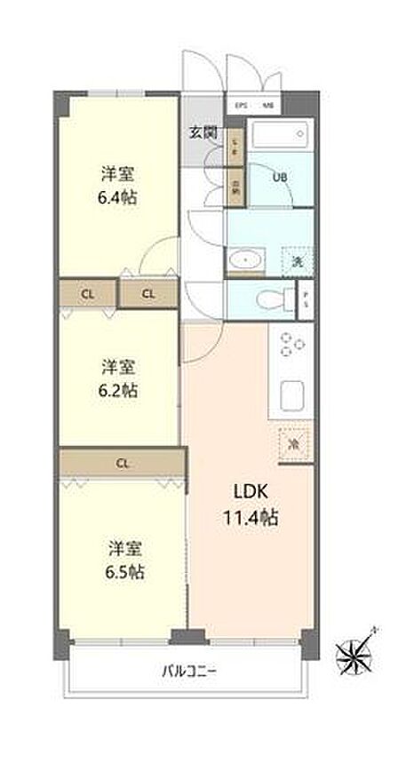 南東向きの明るさを活かした、バランスの良い3LDKの間取り。2026年7月完成予定のリノベーションにより室内を一新し、快適な暮らしが叶います。