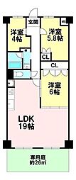 さんくれーる茨木C棟 3LDKの間取図画像