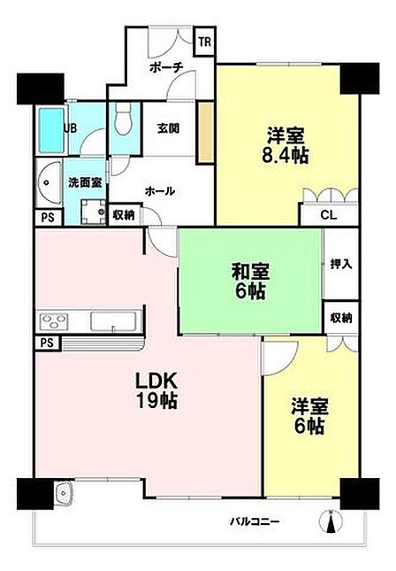 LDK19帖+各部屋6帖以上のゆとりのある間取りです!南向きで日当たりも良好♪