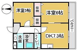 オルセーメゾンE 2DKの間取図画像