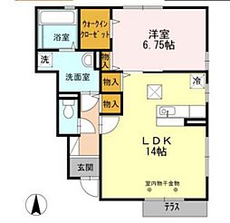 ハピネスくにしろB 1LDKの間取図画像