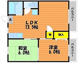 コーポコスモス 2LDKの間取図画像