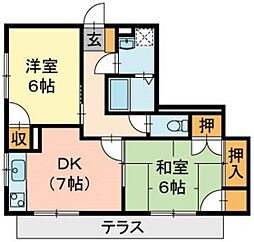 ガーデンハウス伊島町 2DKの間取図画像