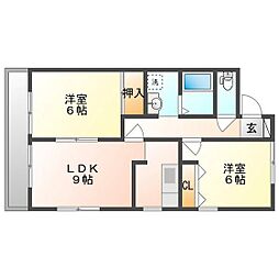 フォブールはまなす3 2LDKの間取図画像