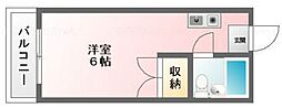 ベルハイム医大東 5階1Kの間取り
