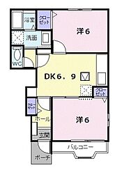ガーデン彦崎 2DKの間取図画像