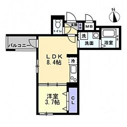 岡山市北区岡町アパート 1LDKの間取図画像