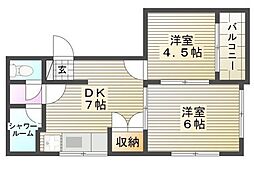 相生橋ビル 2DKの間取図画像