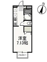 カーサ・アネーロA 1Kの間取図画像