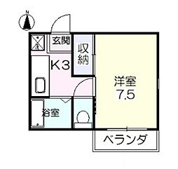 K-プレイス新保 1Kの間取図画像
