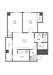 シャインブライト桑田 2DKの間取図画像
