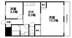 大和ビル 2DKの間取図画像