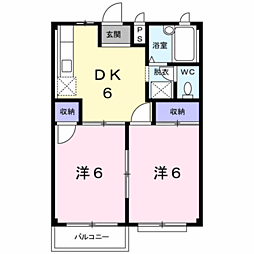 エルディム内田B 2DKの間取図画像