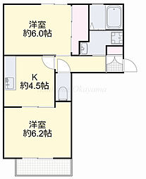 サンガーデン新福B棟 2Kの間取図画像
