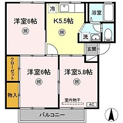第2プレジール福田 3Kの間取図画像
