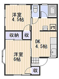シティハイムカトレア 2DKの間取図画像
