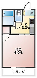 パークプレイス西川原1 1Kの間取図画像