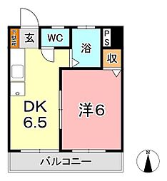 倉敷イーストコーポ 1DKの間取図画像