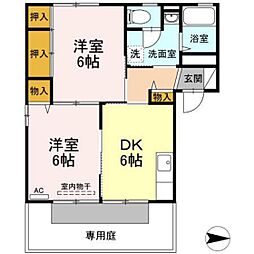 エイトタウン北 2DKの間取図画像