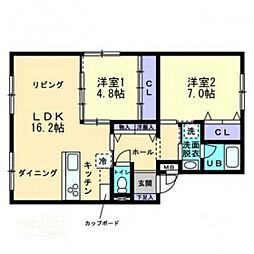 ボ・ヌール 2LDKの間取図画像