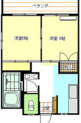 西川コーポ 2DKの間取図画像