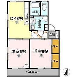 レコルト福田2号館 2DKの間取図画像