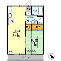 プレジール山河 1LDKの間取図画像