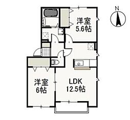 ピア京山A 2LDKの間取図画像