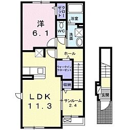 ドミールコウナン 1LDKの間取図画像
