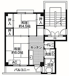 ビレッジハウス万富1号棟 2Kの間取図画像