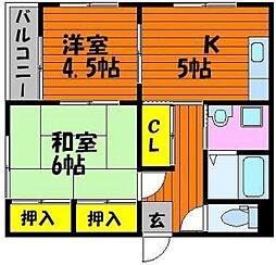マンションオモテ 2DKの間取図画像