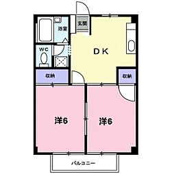シティーハイツグリーンB 2DKの間取図画像