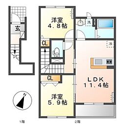 コナモーレ 2LDKの間取図画像