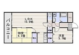 シャインブライトリー参番館 2LDKの間取図画像